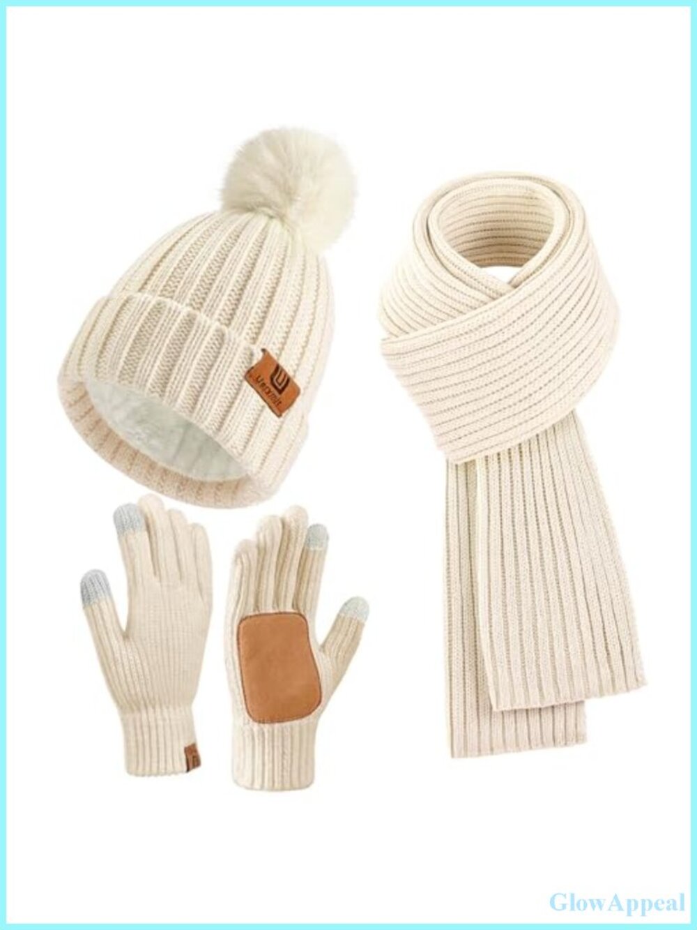 Women's Winter Beanie Scarf Gloves Set Knit Pom Pom Touchscreen 3 in 1 Acrylic